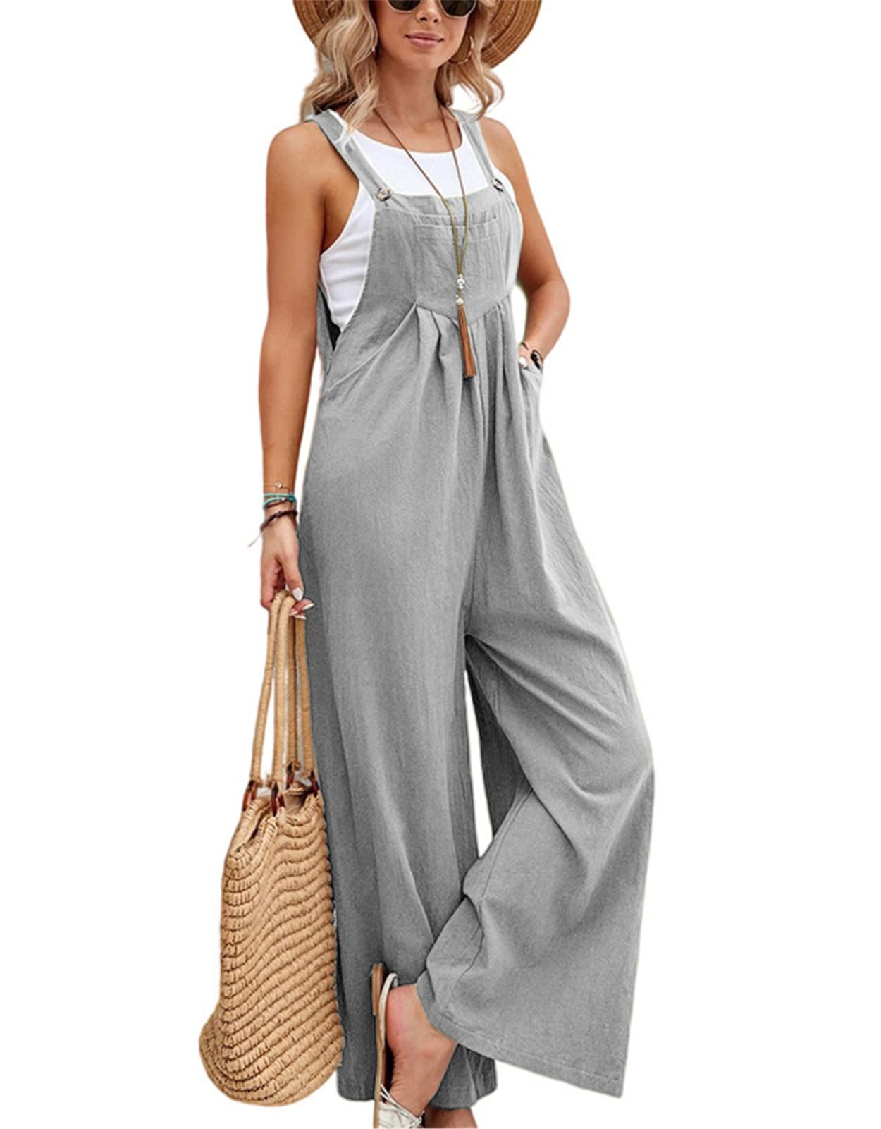 EBXN Mono de pierna ancha con bolsillo para mujer