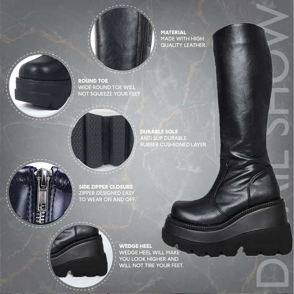 EBXN Womens High Platform Mid Calf