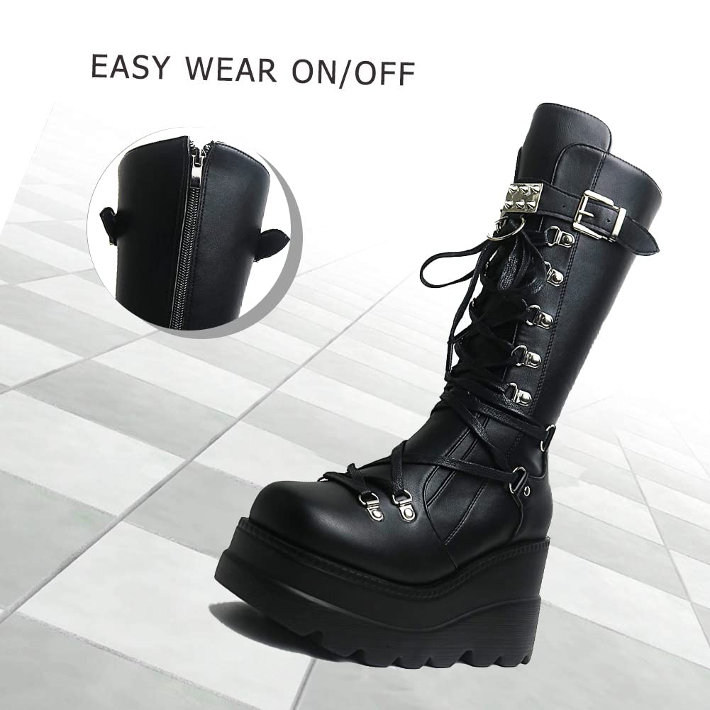 EBXN Womens High Platform Mid Calf