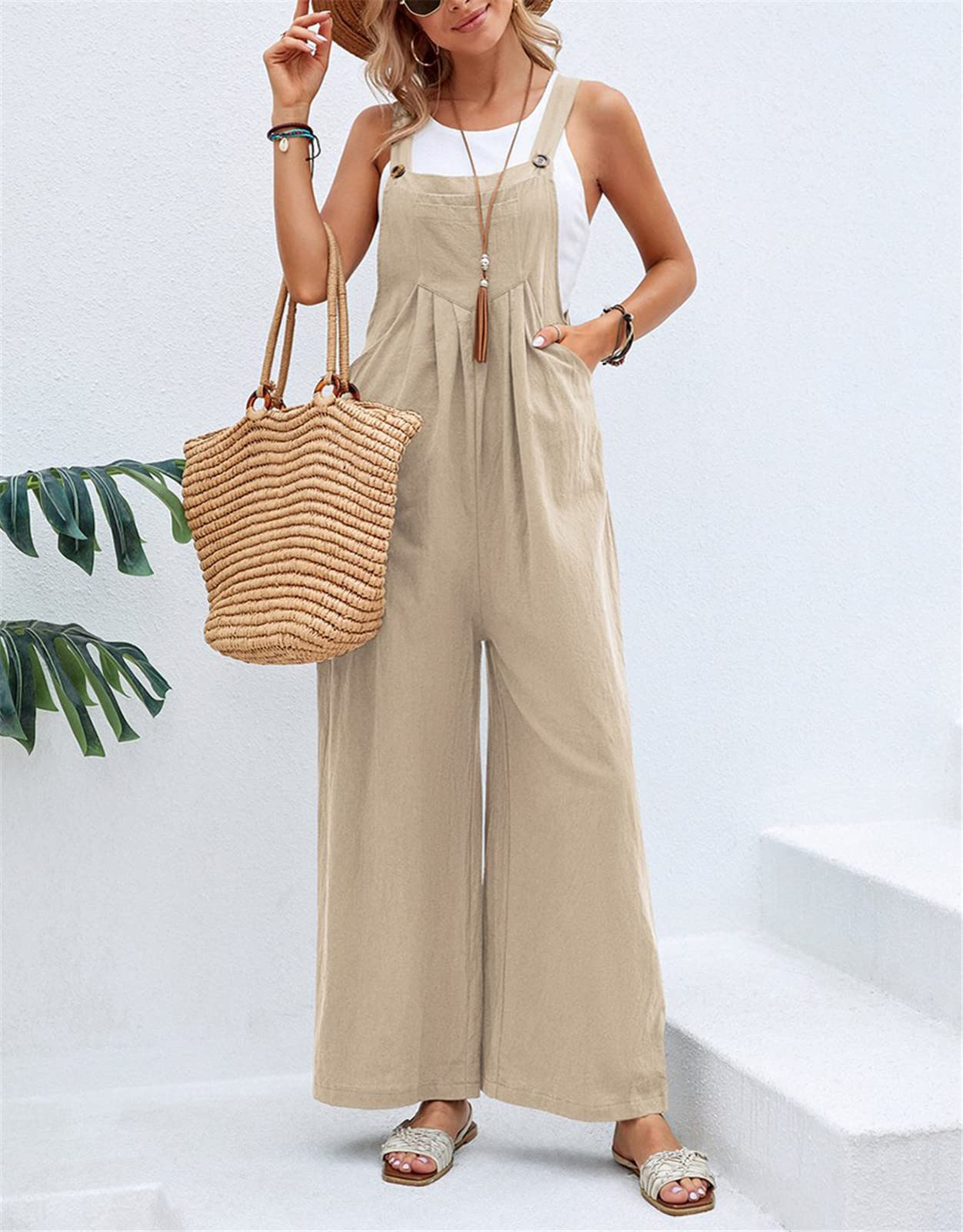 EBXN Mono de pierna ancha con bolsillo para mujer
