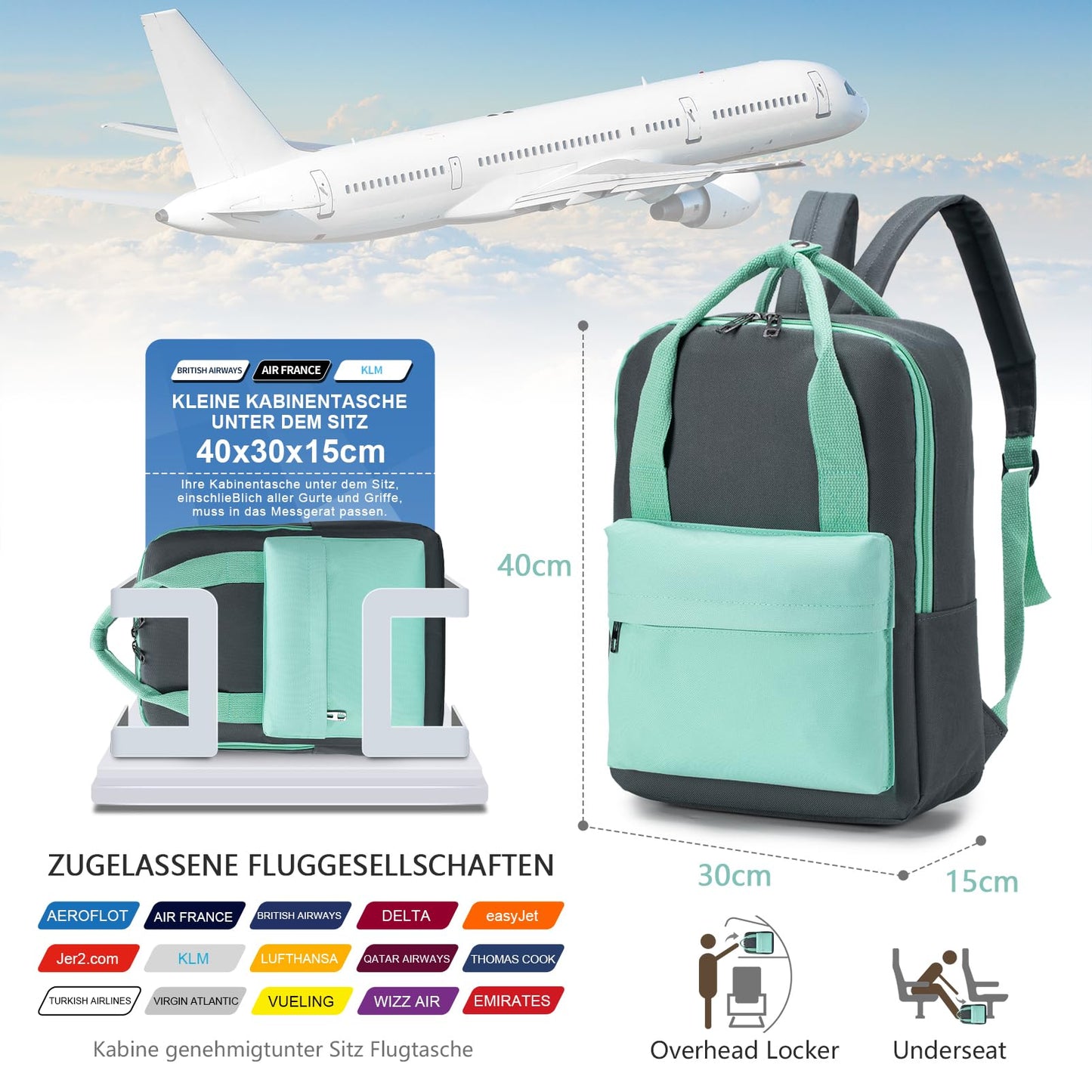 EBXN Mochila Viaje Cabina Avion