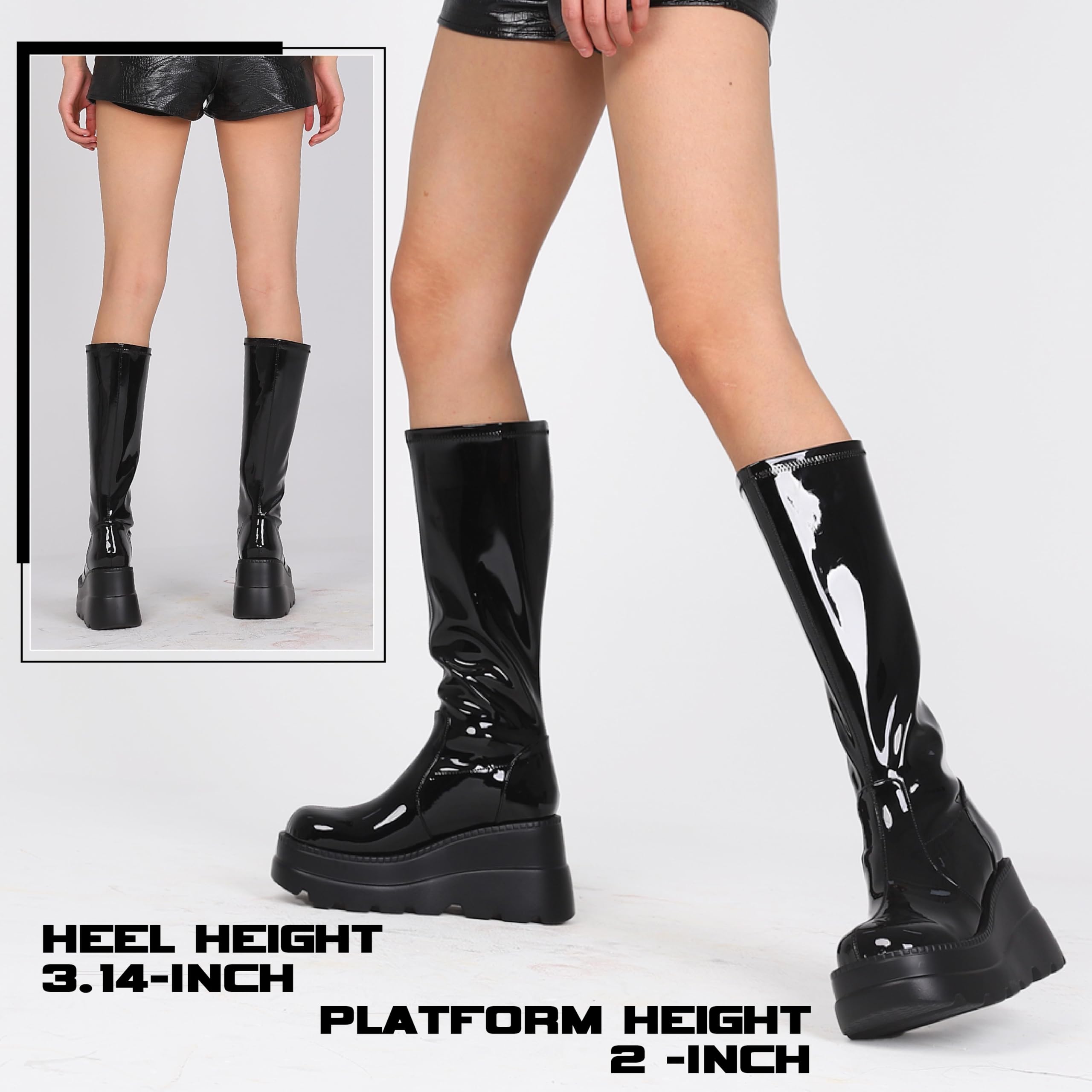 EBXN Womens High Platform Mid Calf