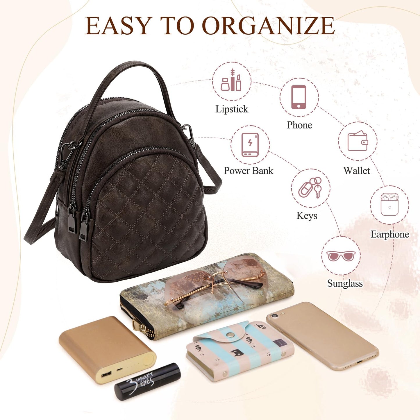 EBXN Mini Mochila de Cuero PU