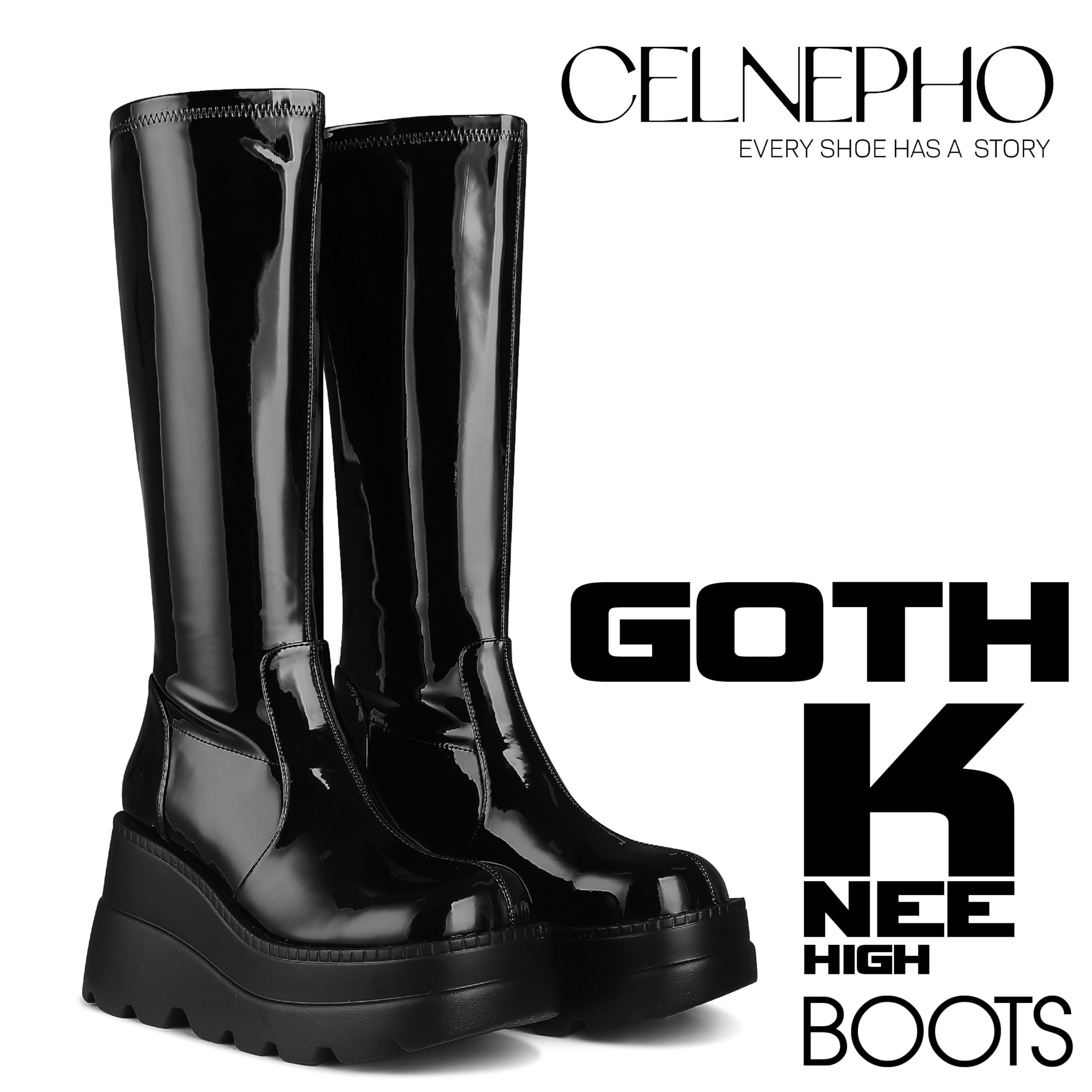 EBXN Womens High Platform Mid Calf