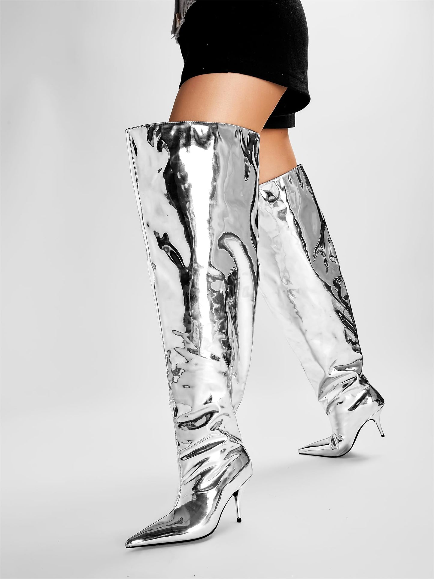 EBXN Women's Wide Calf Thigh Knee High Heel Boots