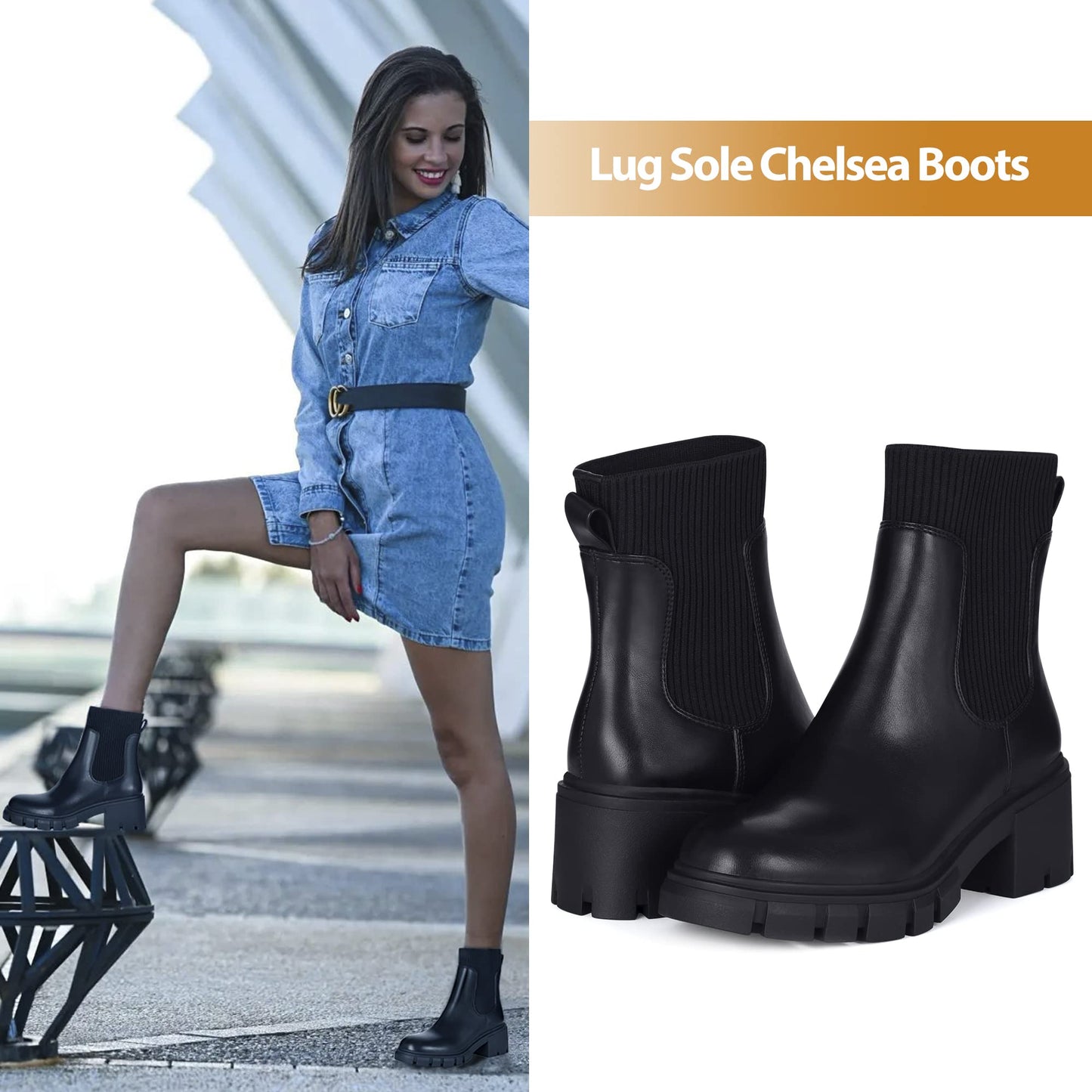 EBXN Women's Chelsea Boots Fashion Slip
