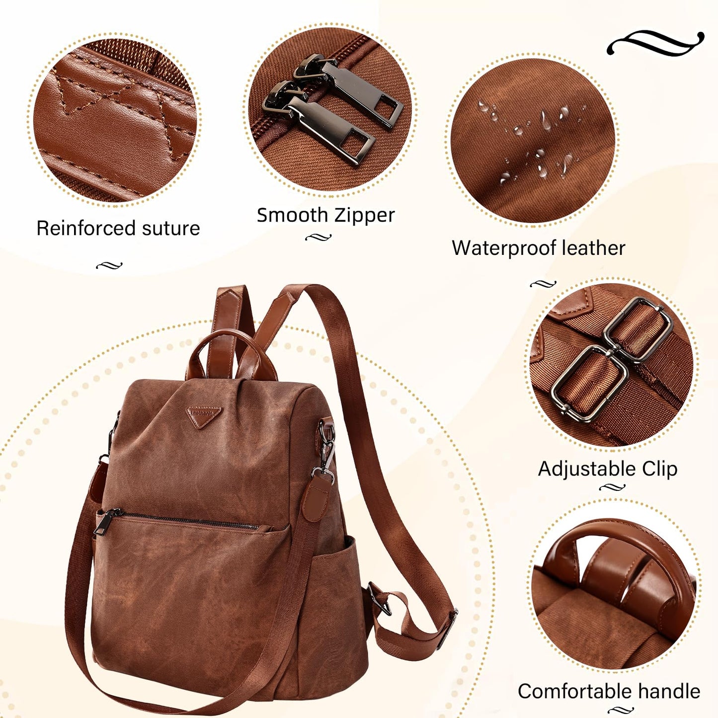 EBXN Mochila de Cuero PU