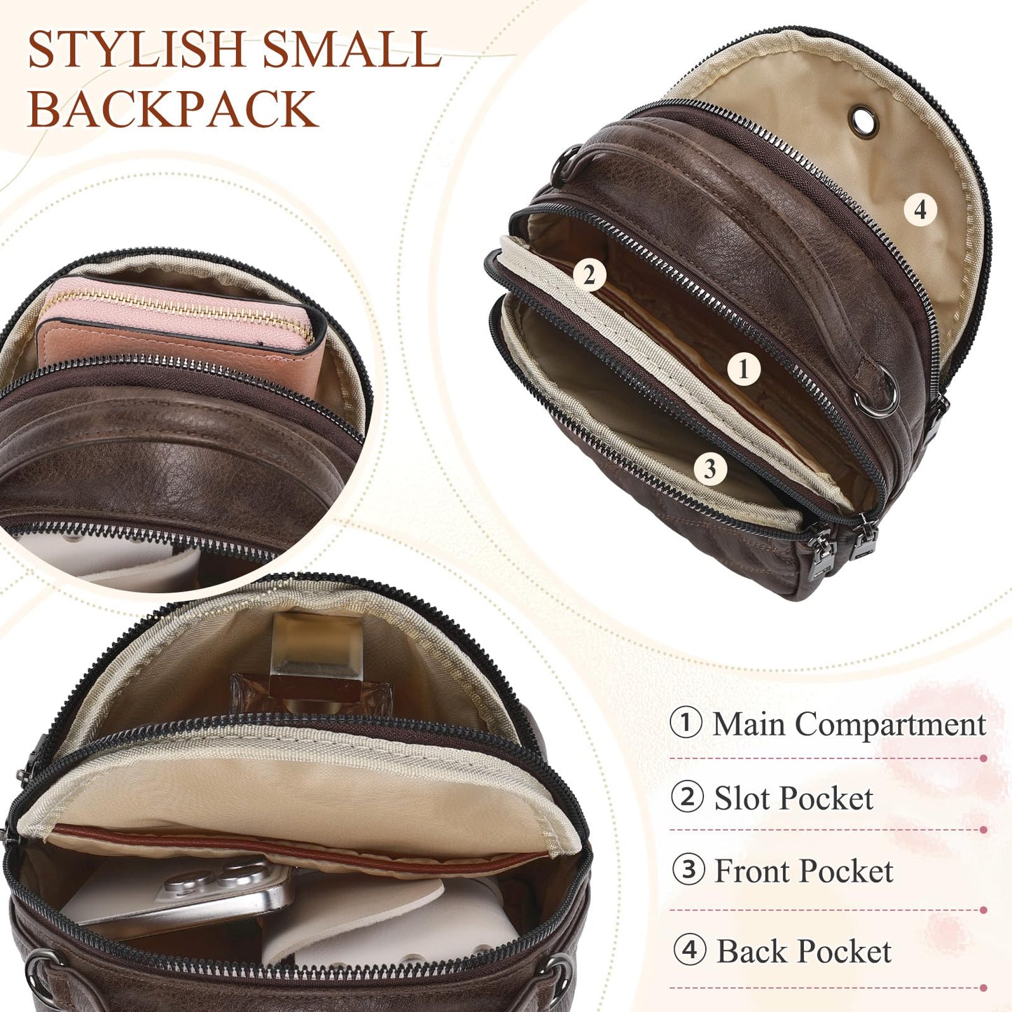 EBXN Mini Mochila de Cuero PU