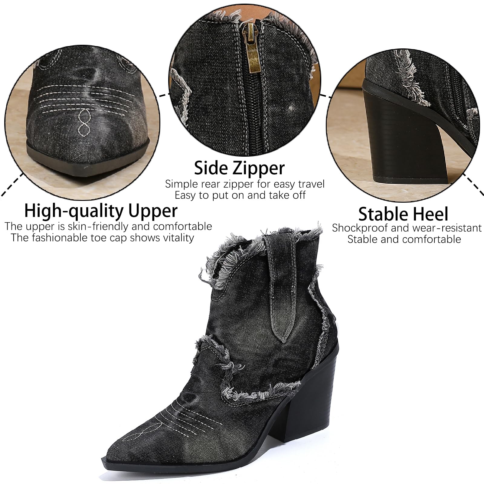 EBXN Women's Cowboy Ankle Boots