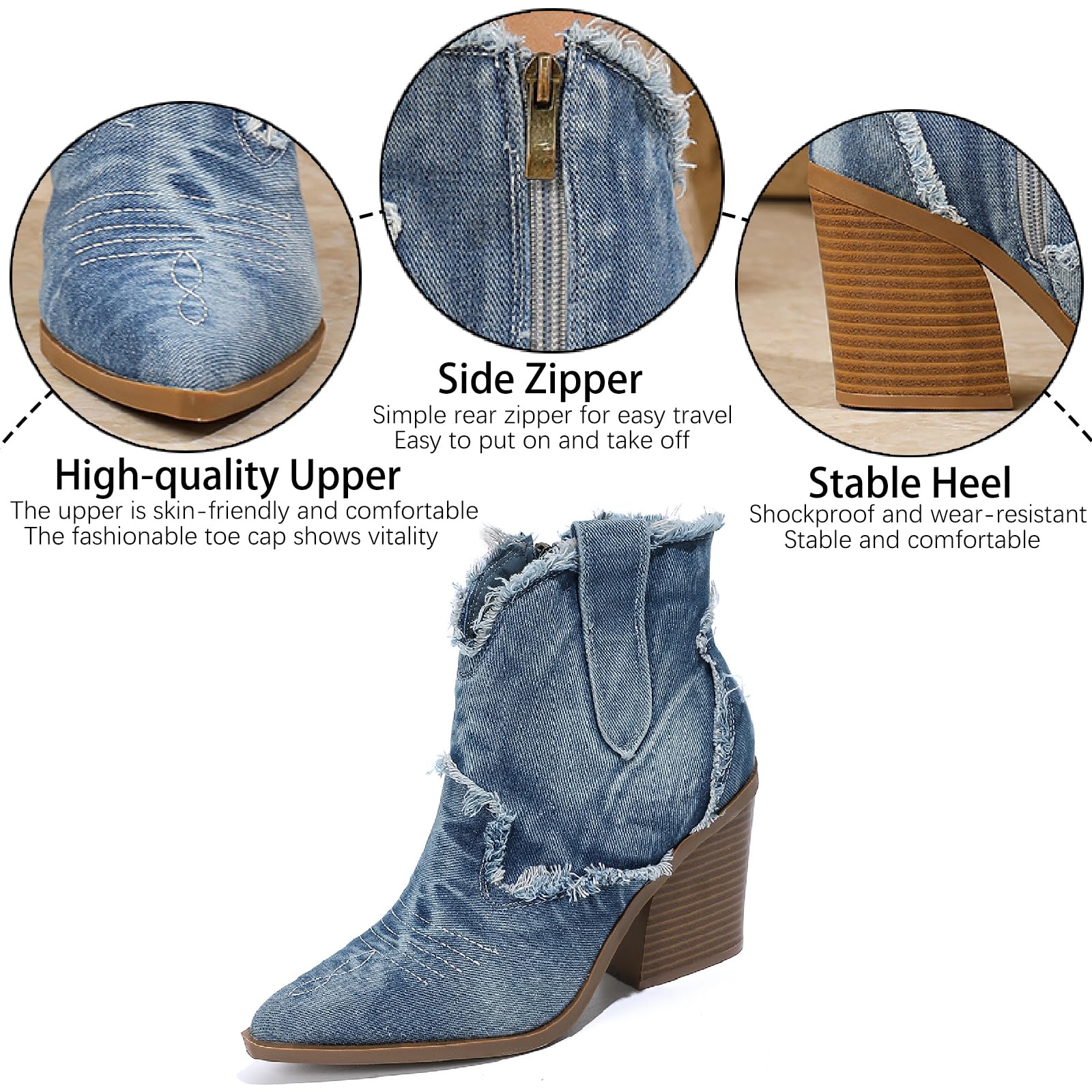 EBXN Women's Cowboy Ankle Boots