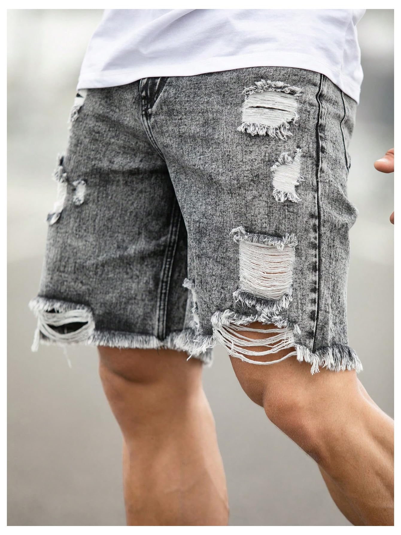 Men's Ripped Raw Hem Denim Shorts