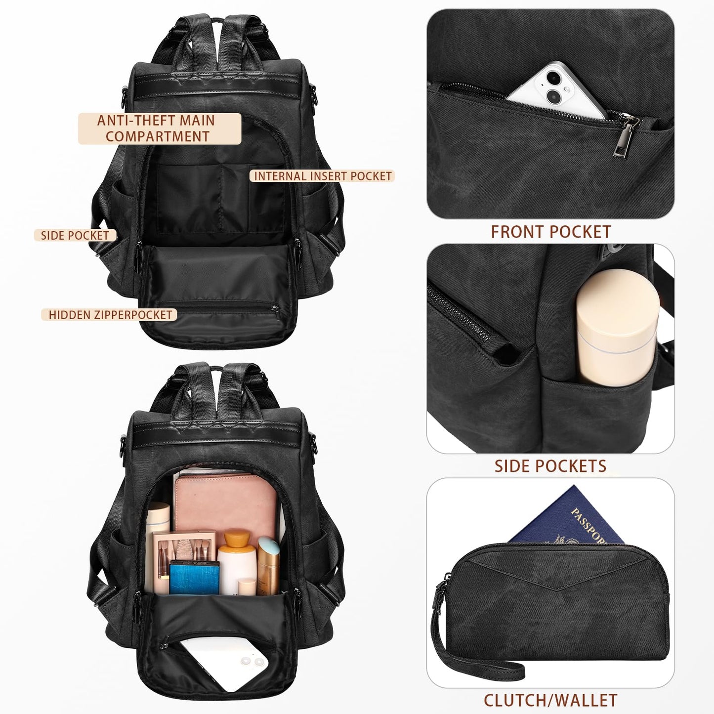 EBXN Mochila de Cuero PU