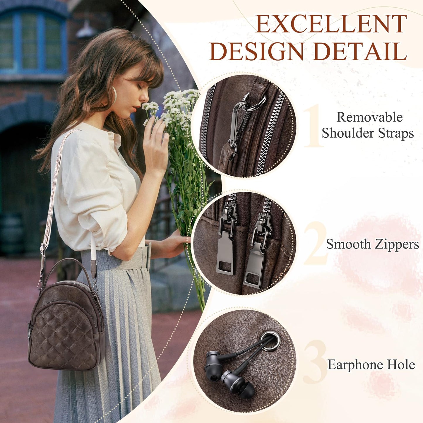 EBXN Mini Mochila de Cuero PU