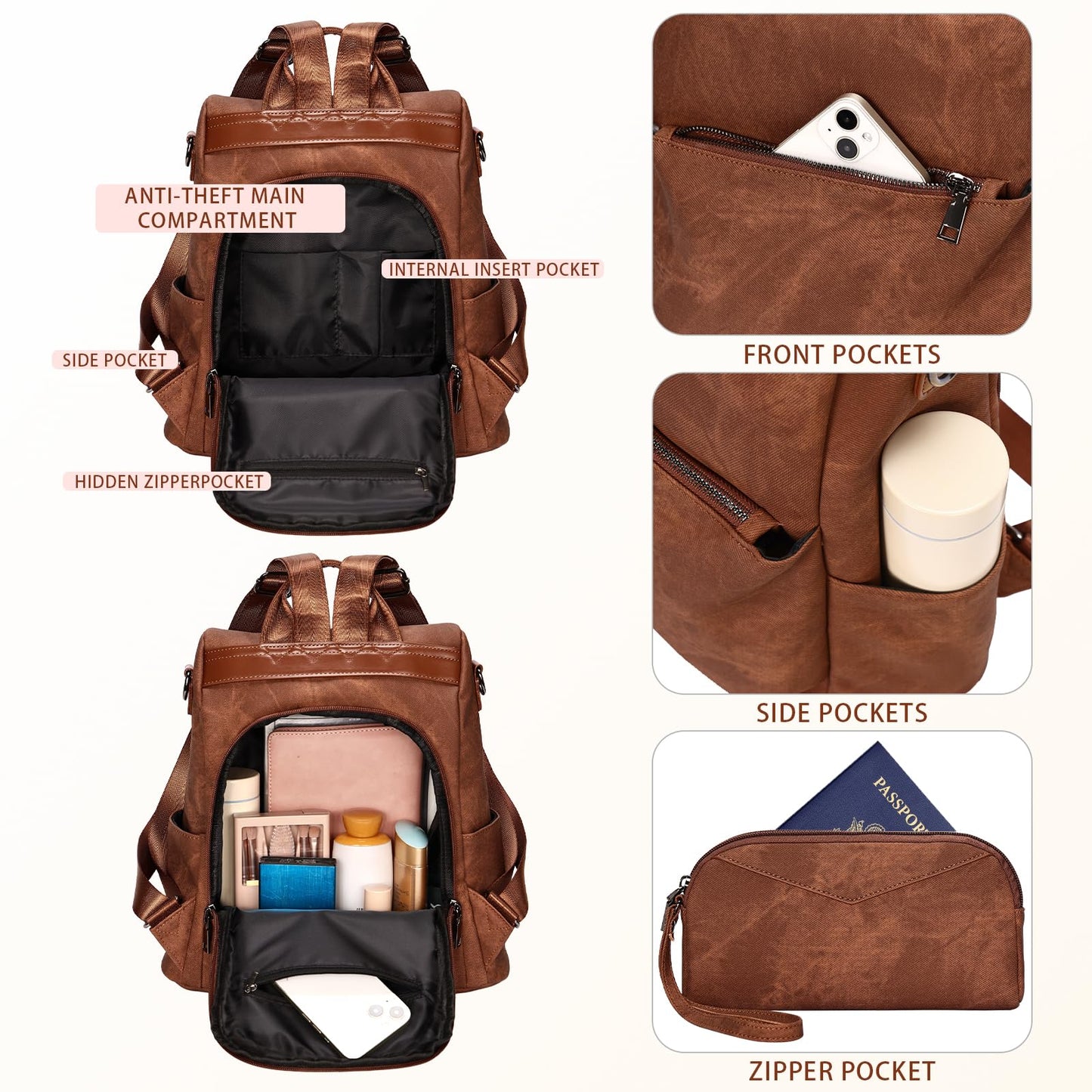 EBXN Mochila de Cuero PU