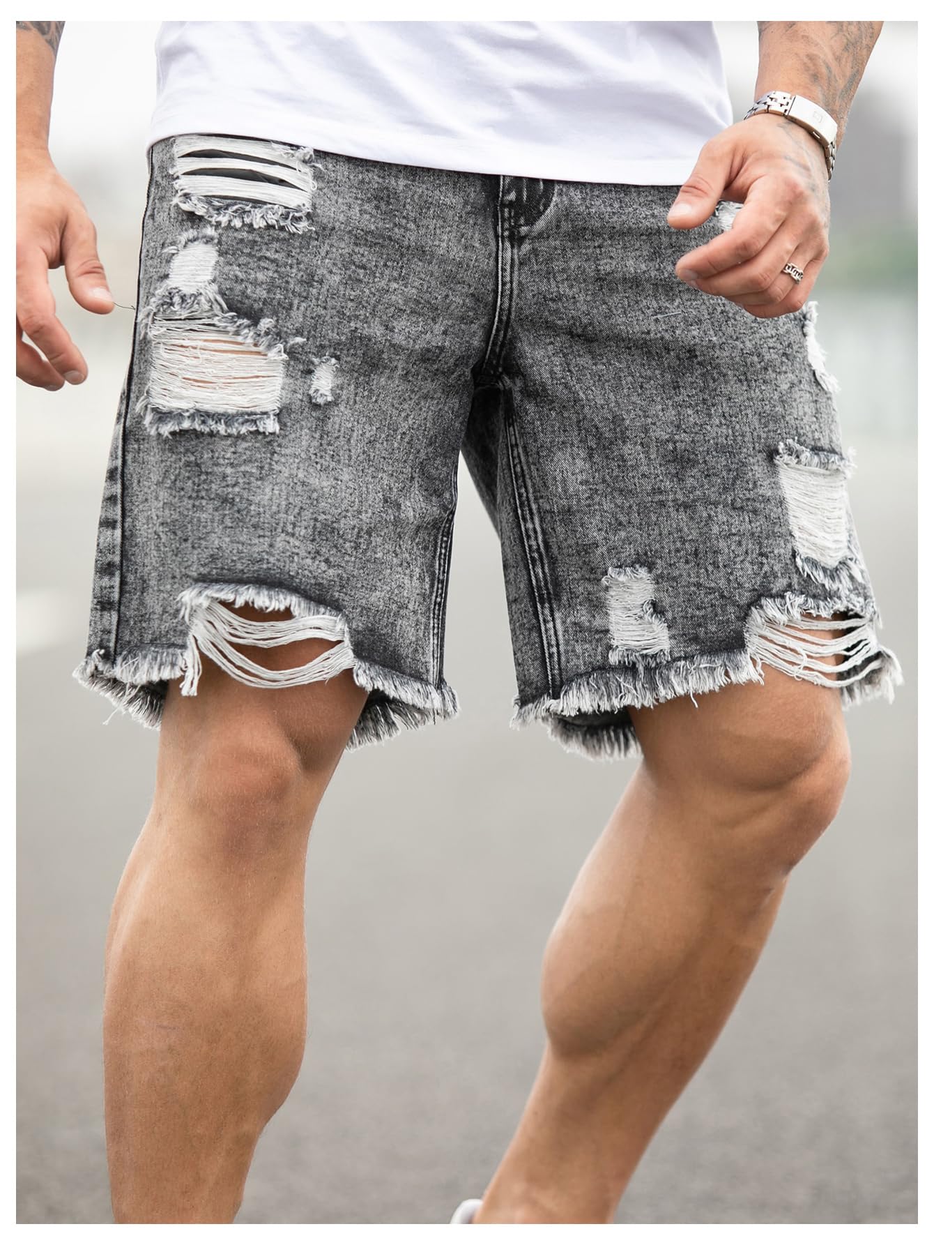 Men's Ripped Raw Hem Denim Shorts