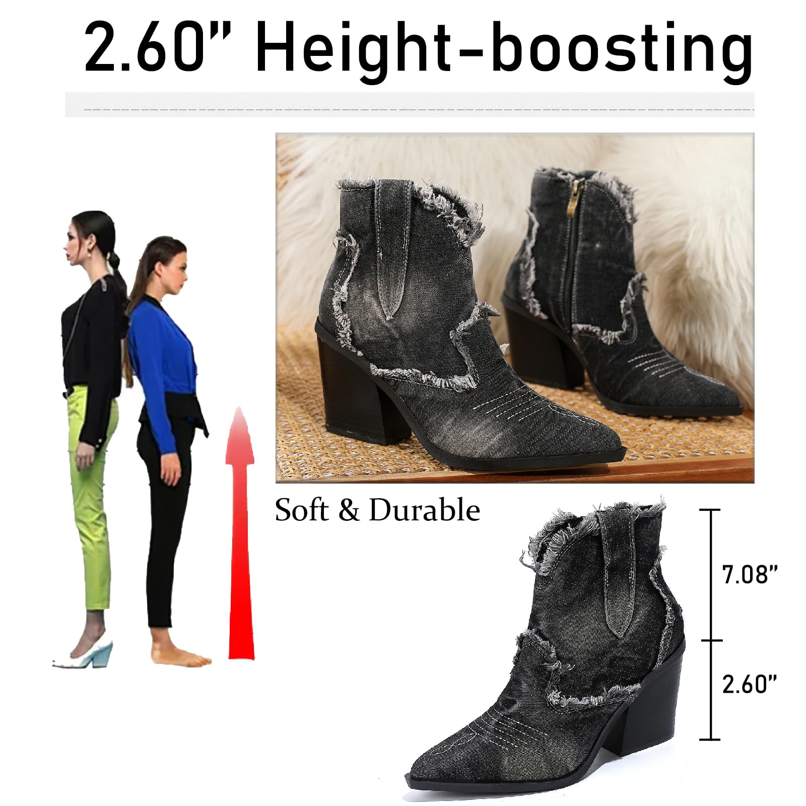 EBXN Women's Cowboy Ankle Boots