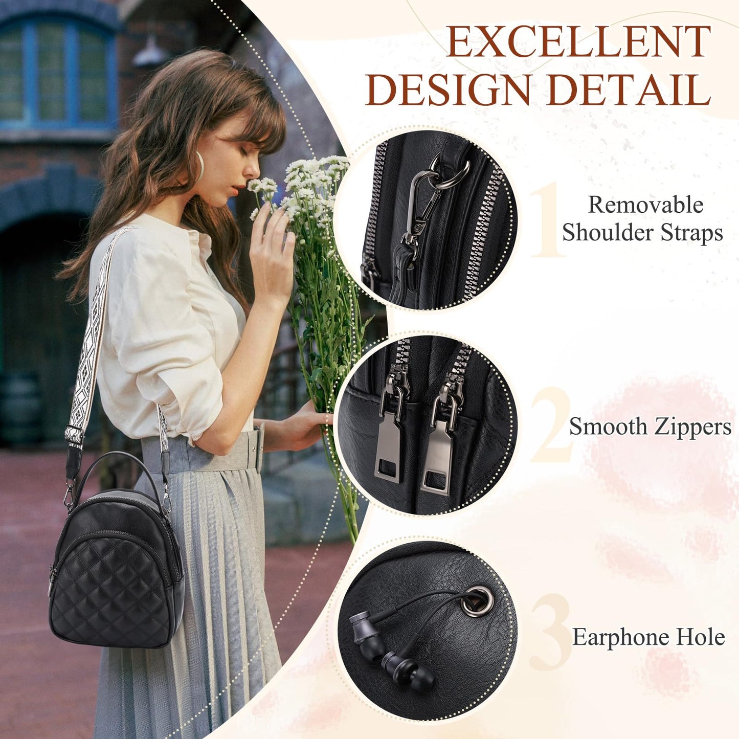 EBXN Mini Mochila de Cuero PU