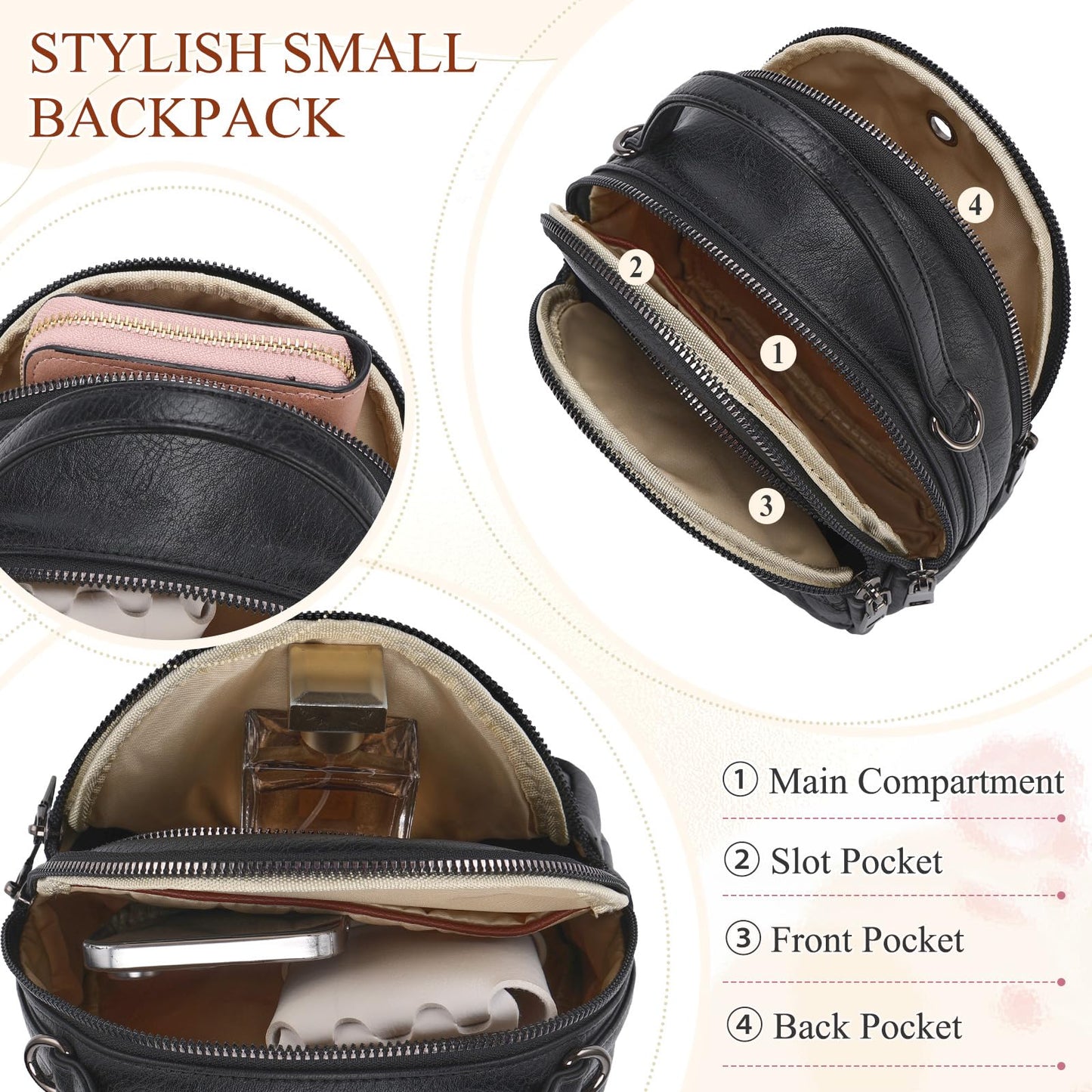 EBXN Mini Mochila de Cuero PU