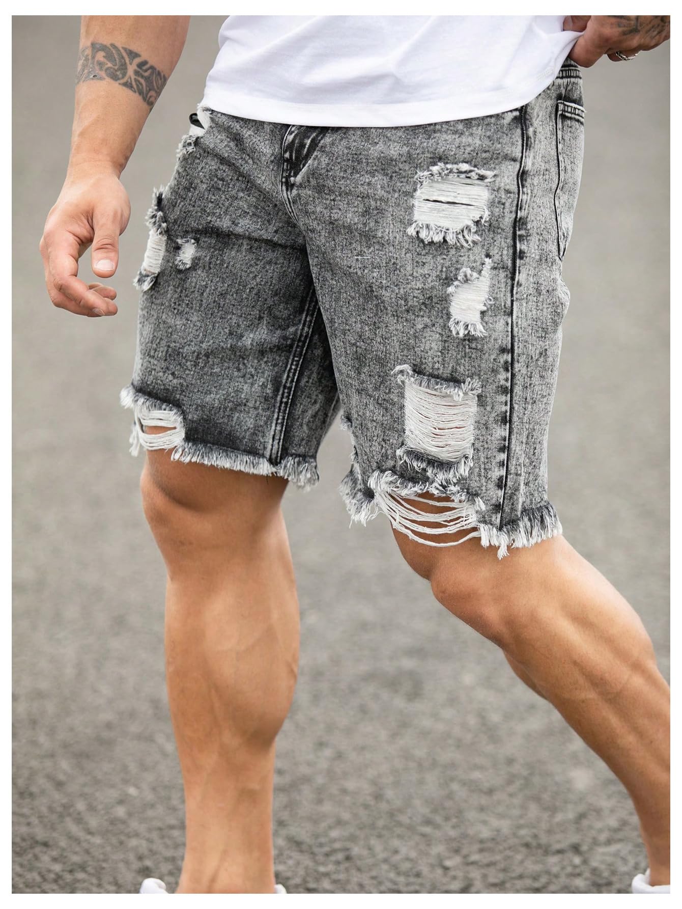 Men's Ripped Raw Hem Denim Shorts