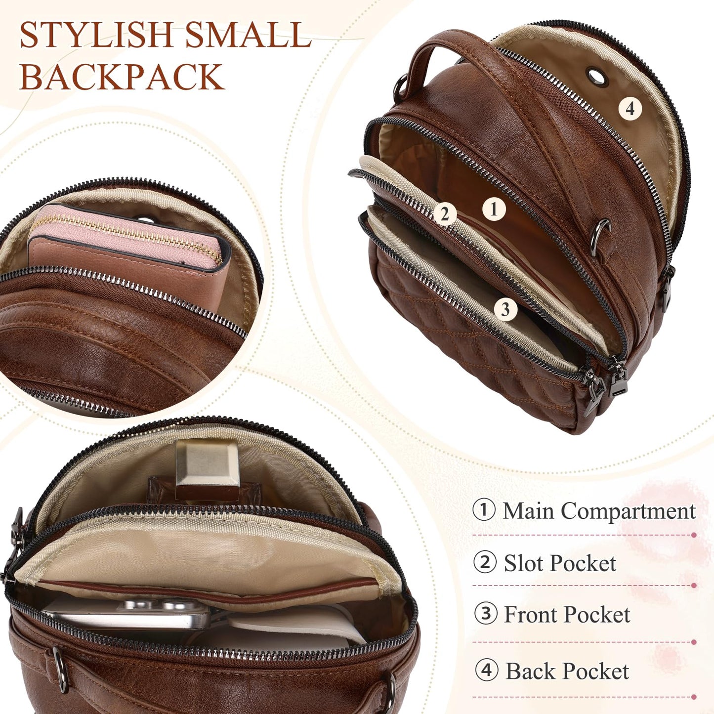 EBXN Mini Mochila de Cuero PU