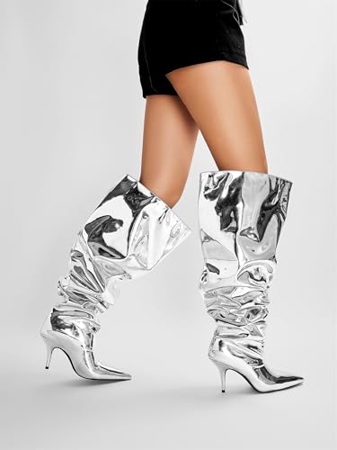 EBXN Women's Wide Calf Thigh Knee High Heel Boots