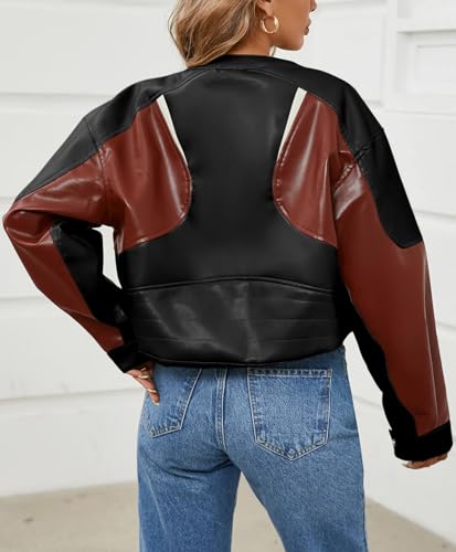EBXN Womens Faux Leather Bomber Jackets