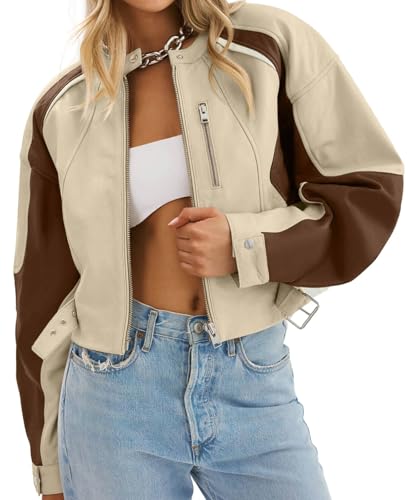 EBXN Womens Faux Leather Bomber Jackets