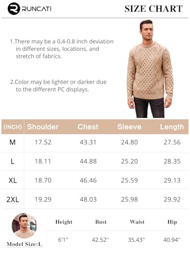 EBXN Mens Cable Knitted Pullover Sweater