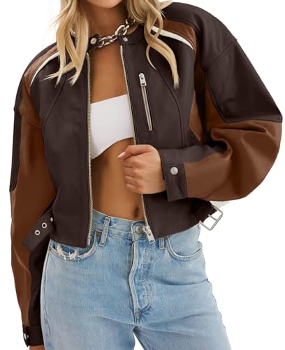 EBXN Womens Faux Leather Bomber Jackets