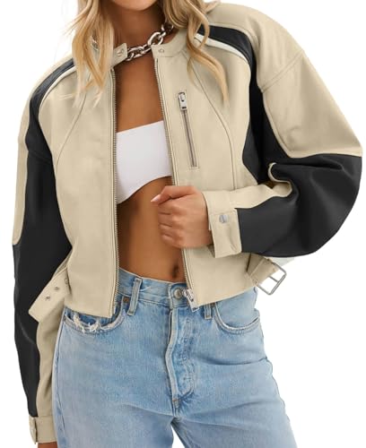 EBXN Womens Faux Leather Bomber Jackets