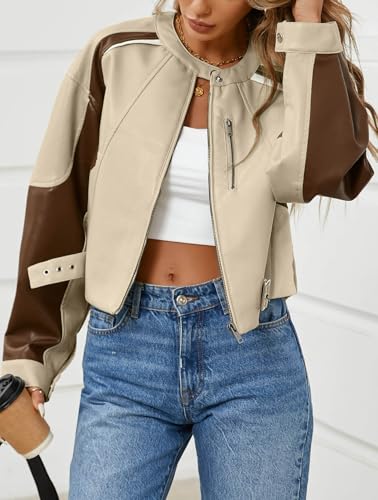 EBXN Womens Faux Leather Bomber Jackets