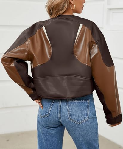 EBXN Womens Faux Leather Bomber Jackets