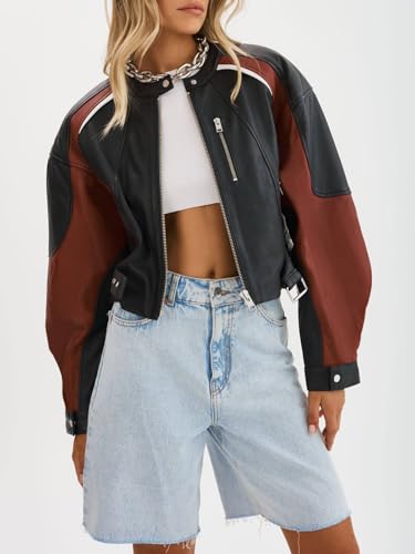 EBXN Womens Faux Leather Bomber Jackets