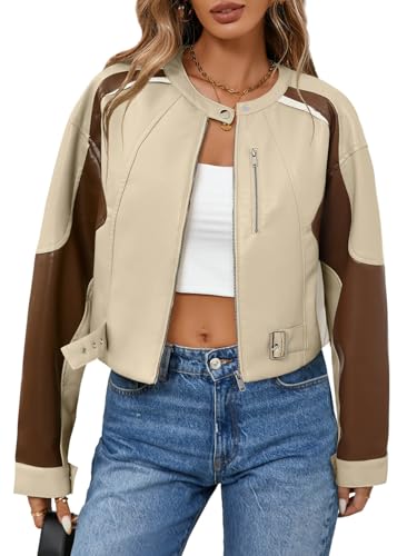 EBXN Womens Faux Leather Bomber Jackets