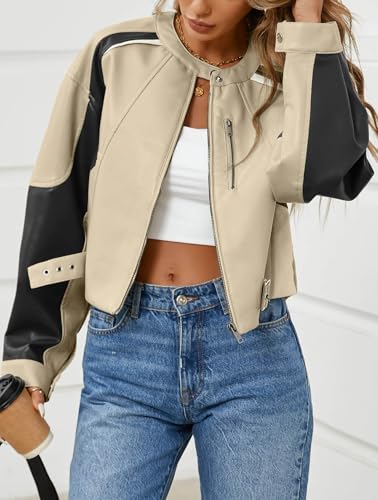 EBXN Womens Faux Leather Bomber Jackets