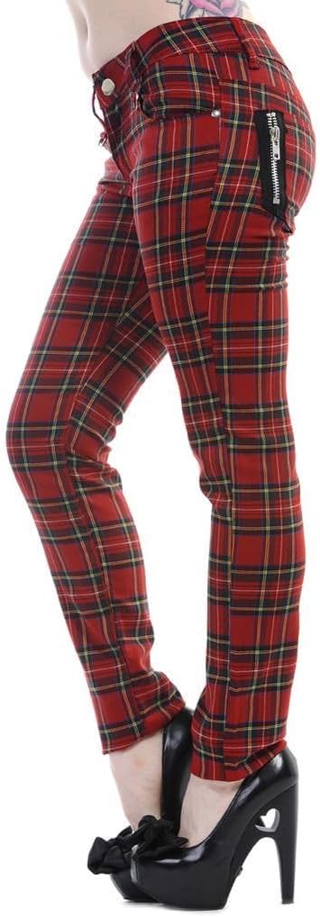 EBXN Banned Pantalones Pitillo de tartán Rojo