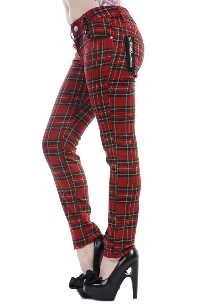 EBXN Banned Pantalones Pitillo de tartán Rojo