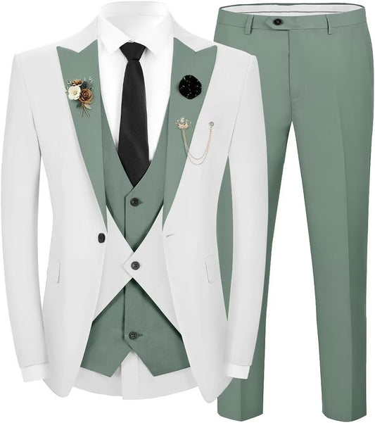 eBexxin - Men Slim Fit 3 Piece Suit Formal