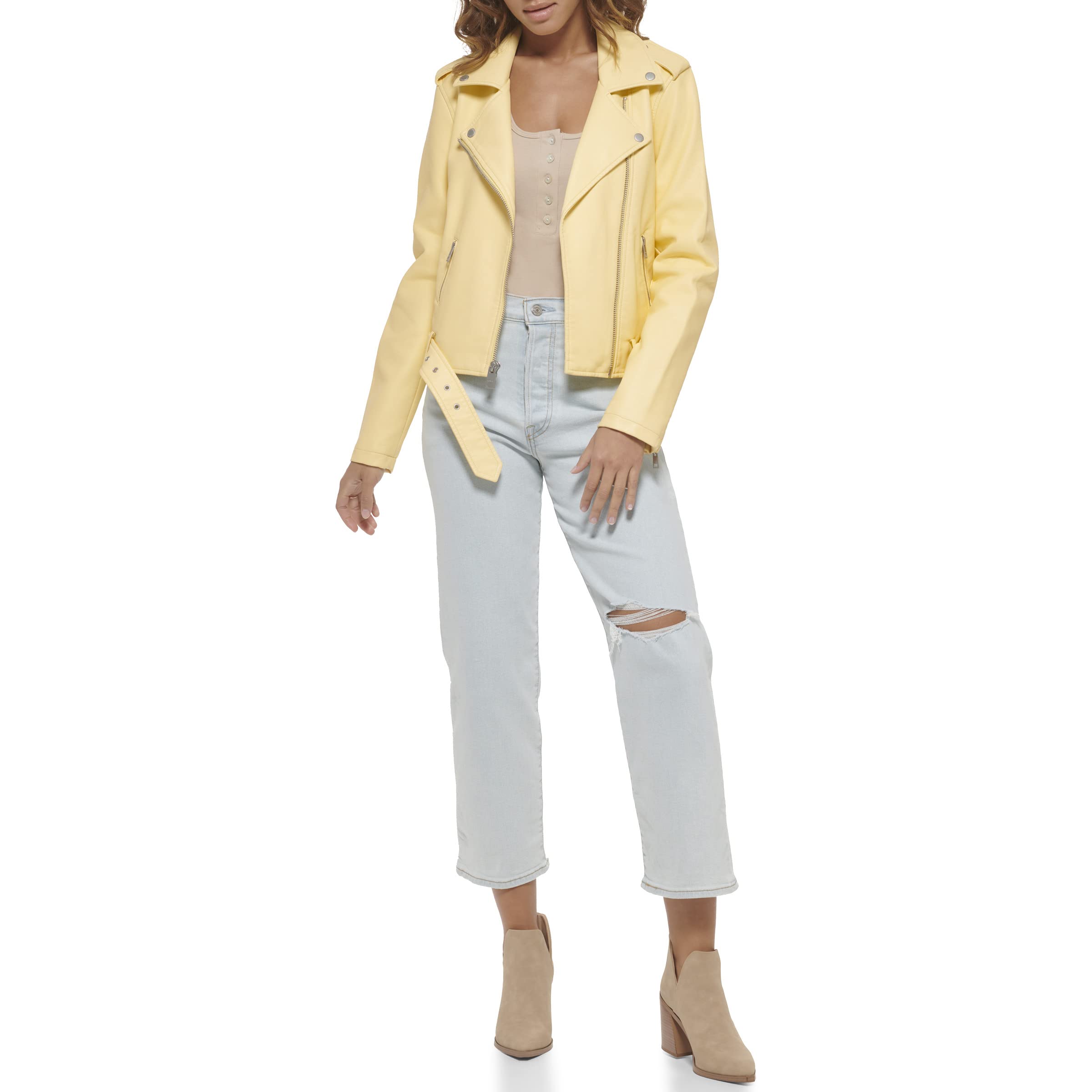EBXN Women's Belted Faux Leather