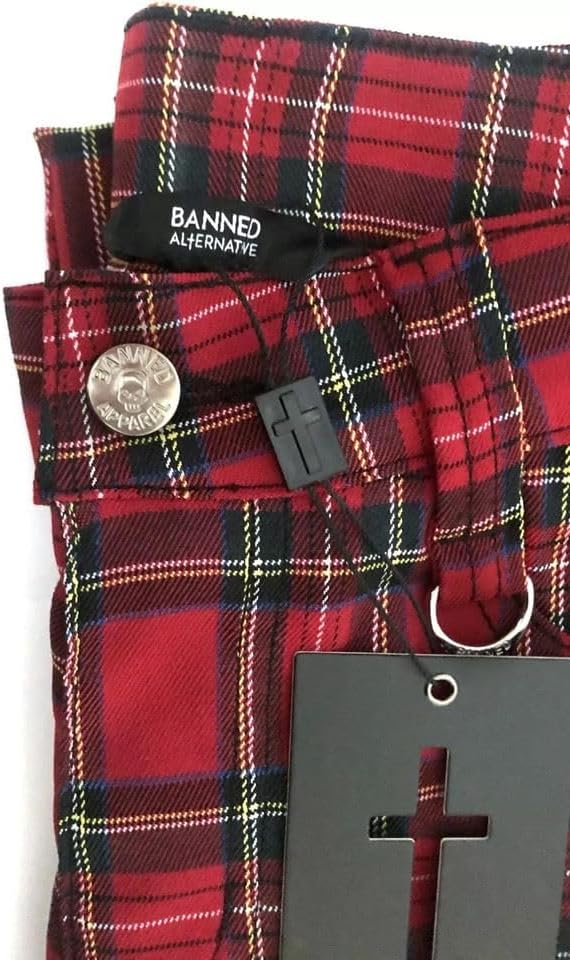 EBXN Banned Pantalones Pitillo de tartán Rojo