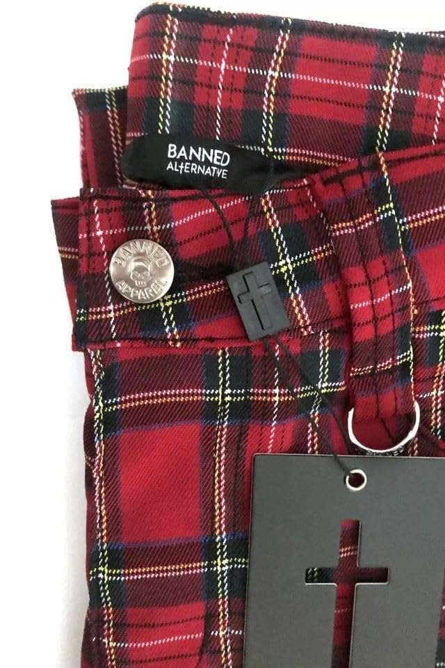 EBXN Banned Pantalones Pitillo de tartán Rojo