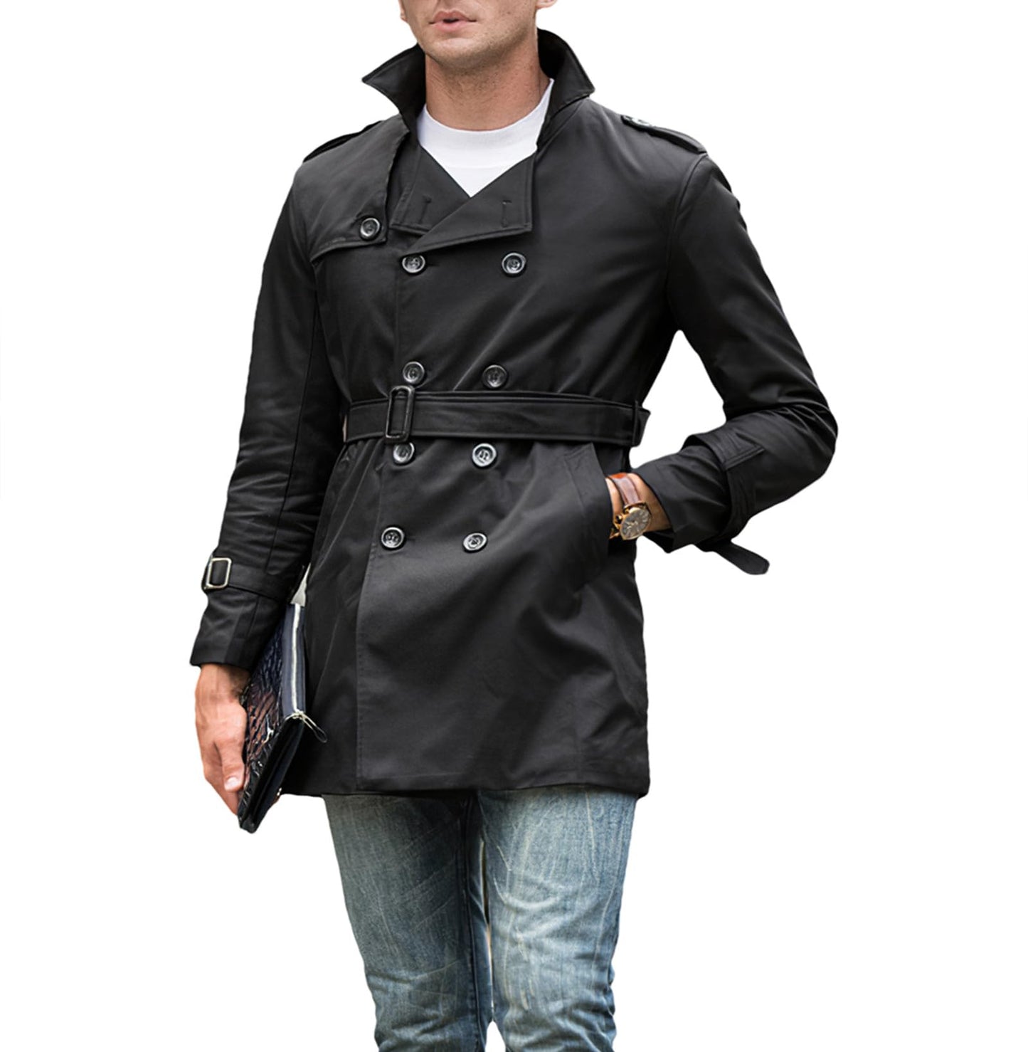 eBexxin - Men's Double Breasted Windbreaker Coat