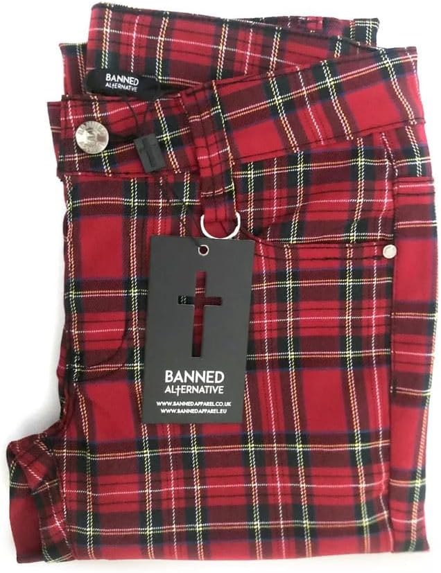 EBXN Banned Pantalones Pitillo de tartán Rojo