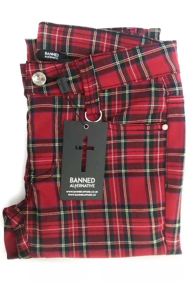 EBXN Banned Pantalones Pitillo de tartán Rojo