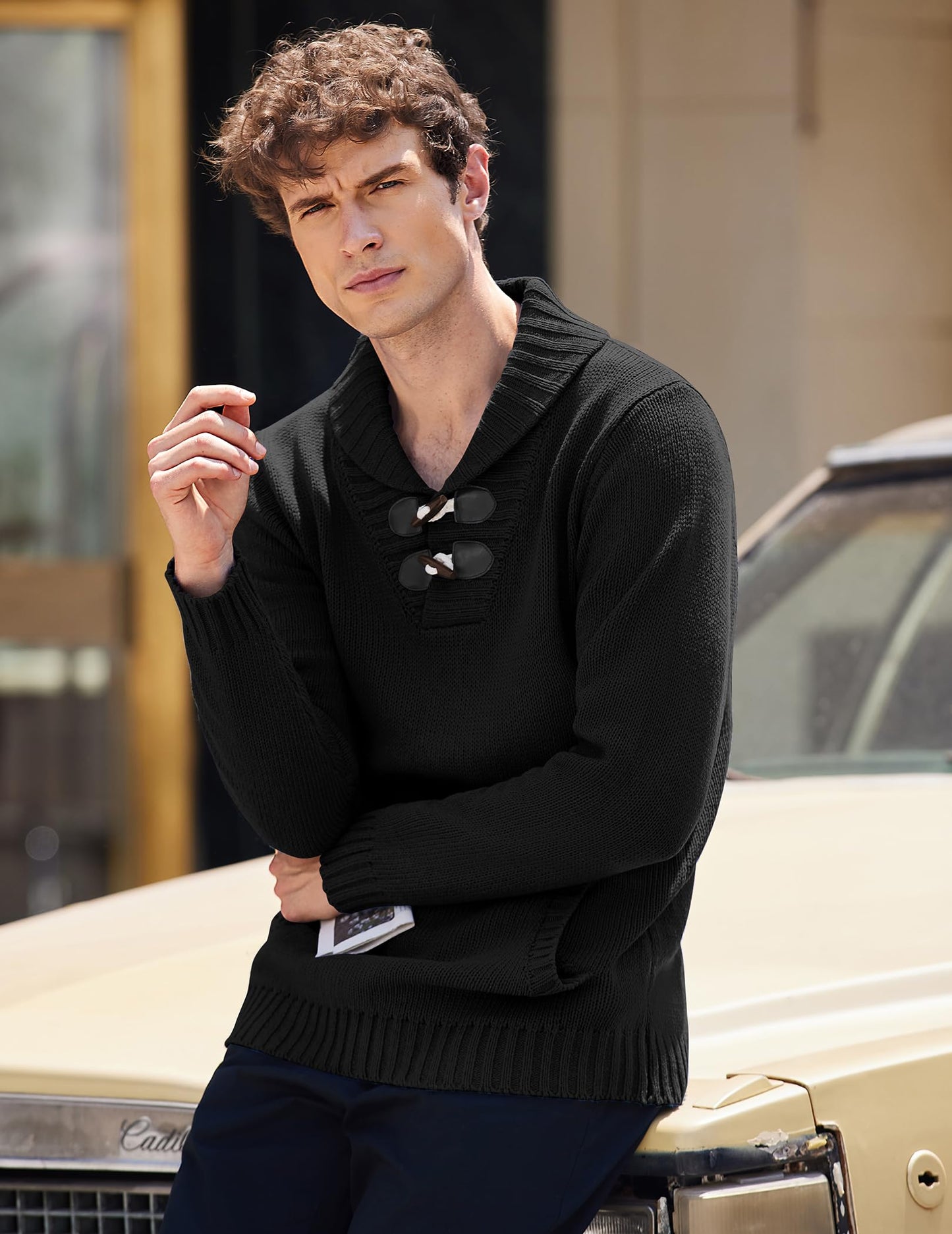 EBXN Men's Shawl Collar Pullover Sweater
