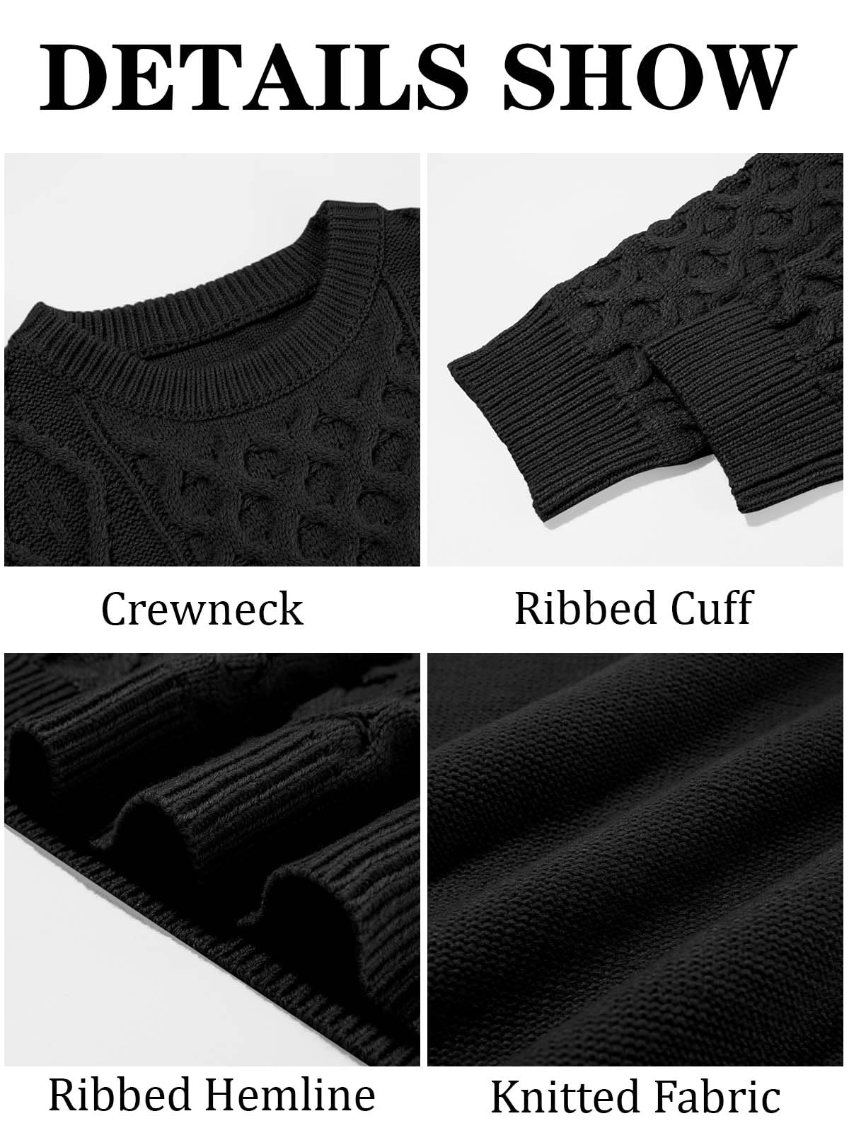 EBXN Mens Cable Knitted Pullover Sweater