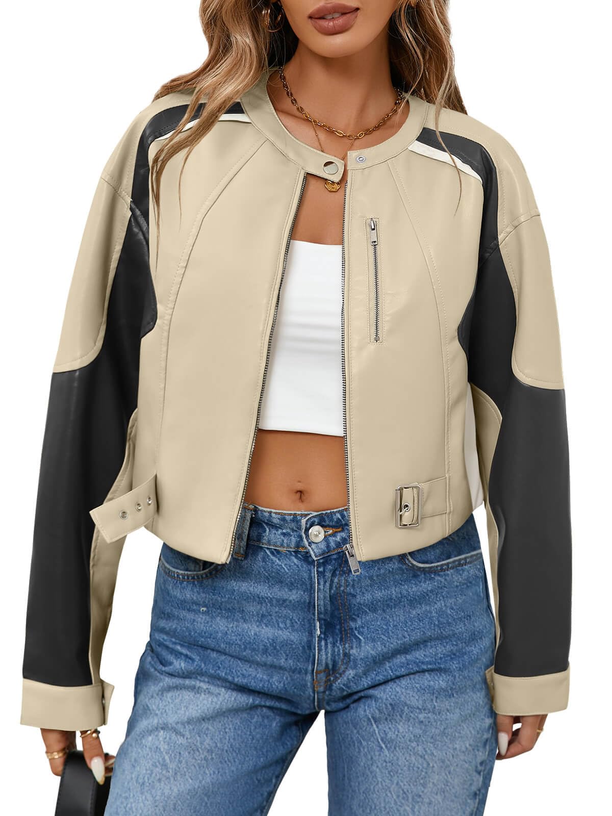 EBXN Womens Faux Leather Bomber Jackets