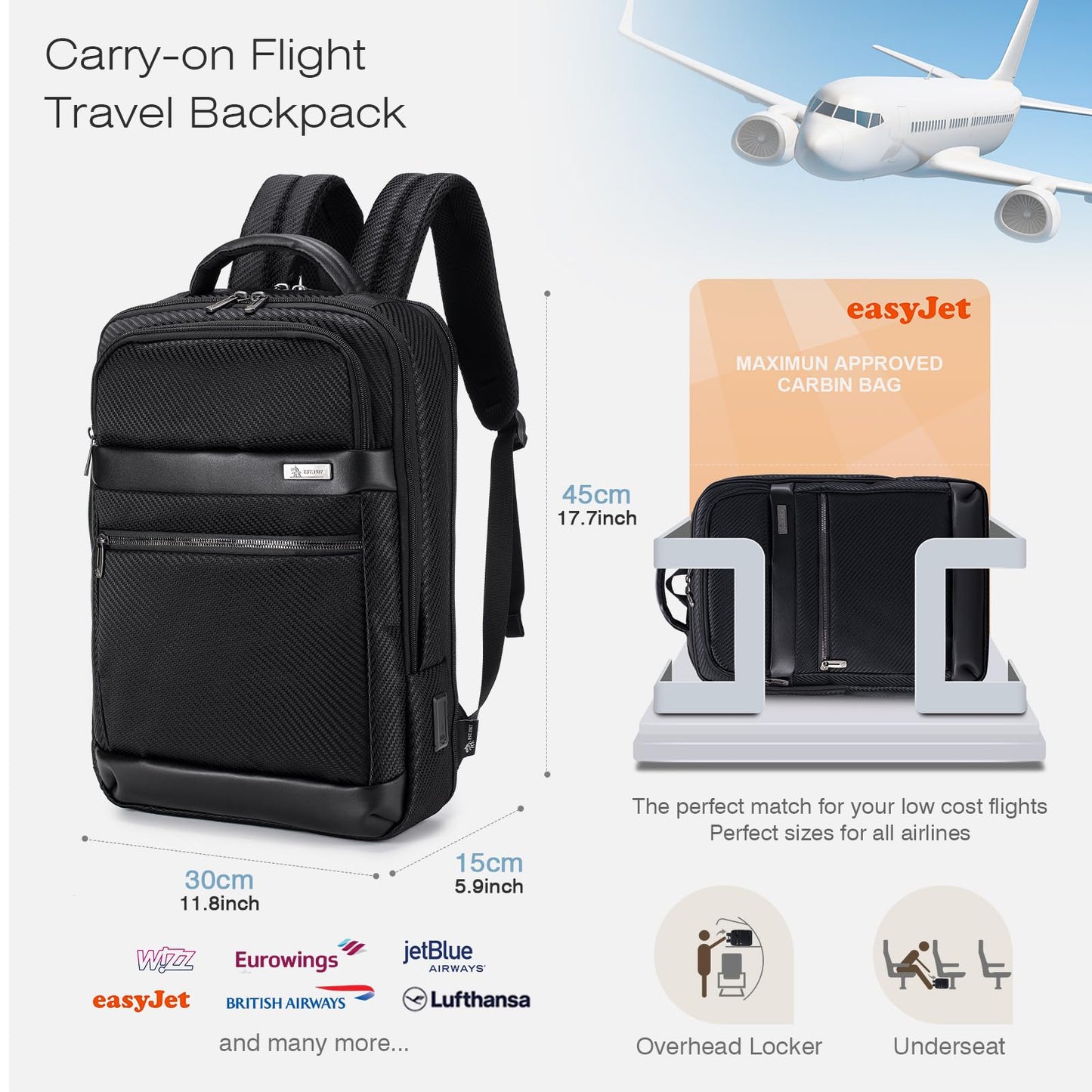 EBXN Mochila Viaje Cabina Avion