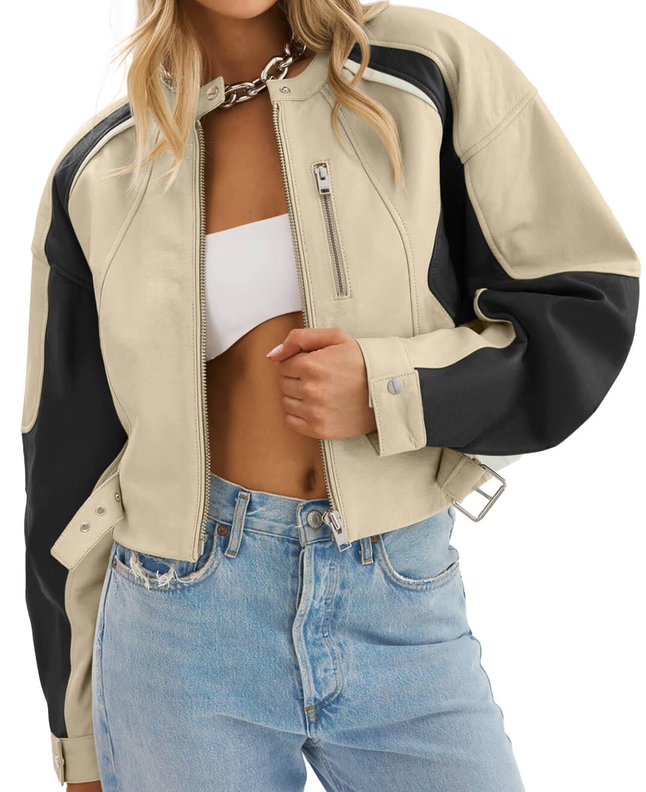 EBXN Womens Faux Leather Bomber Jackets