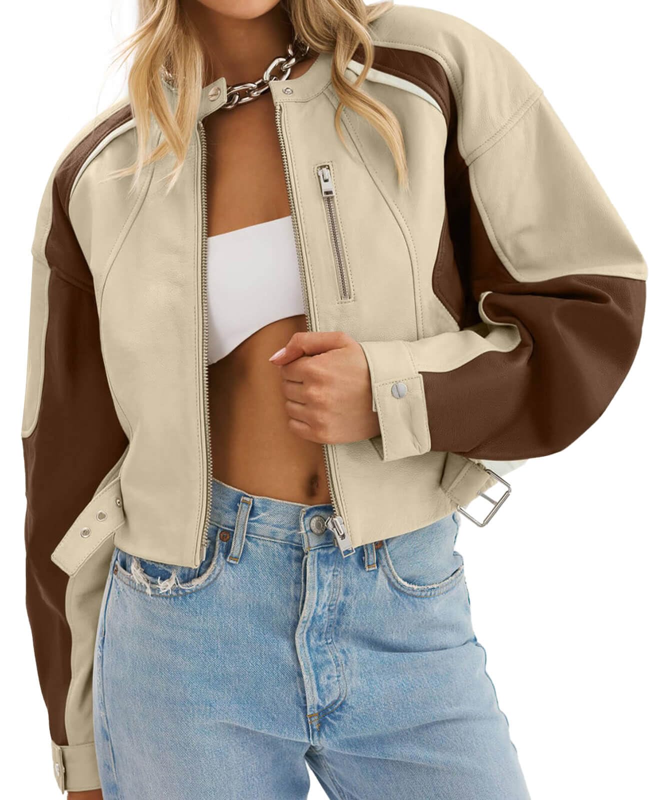 EBXN Womens Faux Leather Bomber Jackets